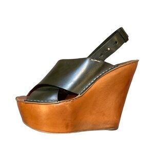 CHLOÉ Hunter Green Criss-Cross Slingback Platform Wedge Sandal 40